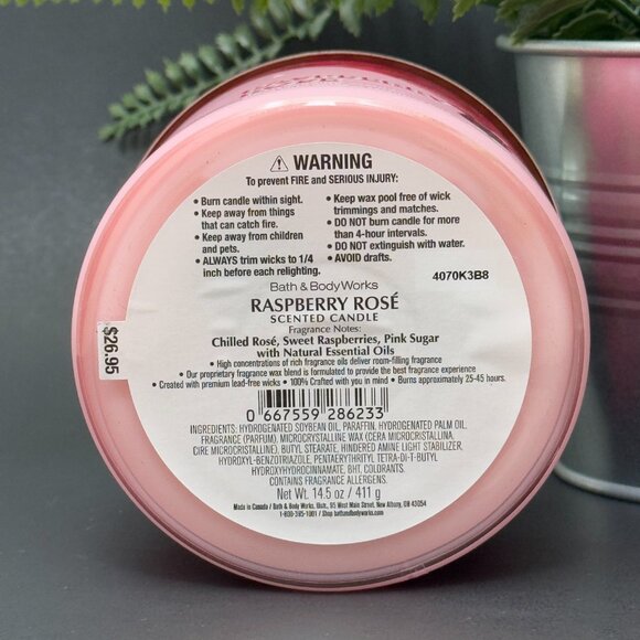 BBW Raspberry Rosé Bath & Body Works 3 Wick Candle - Picture 9 of 10
